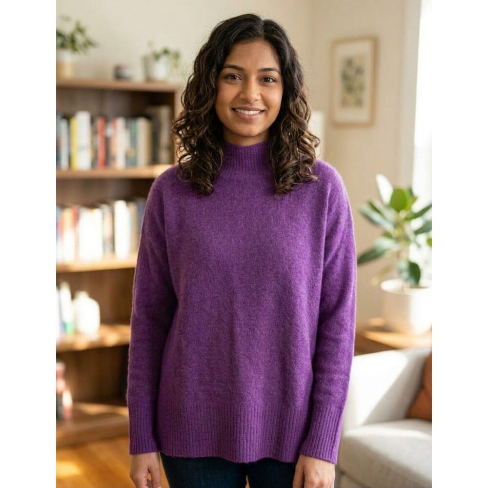 NWT J.Crew Extra-Soft Purple Mock Neck Sweater Merino Blend Medium Preppy